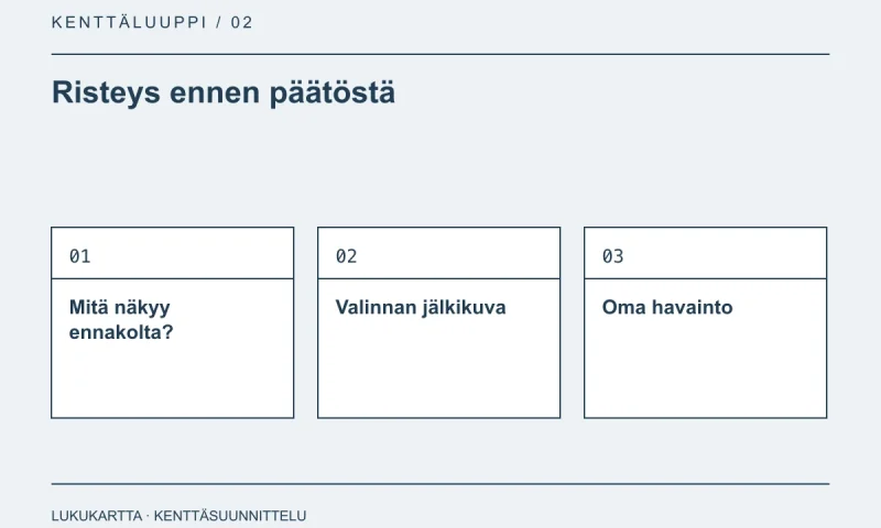 Lukukartta: Risteys ennen päätöstä. Mitä näkyy ennakolta?, Valinnan jälkikuva, Oma havainto.