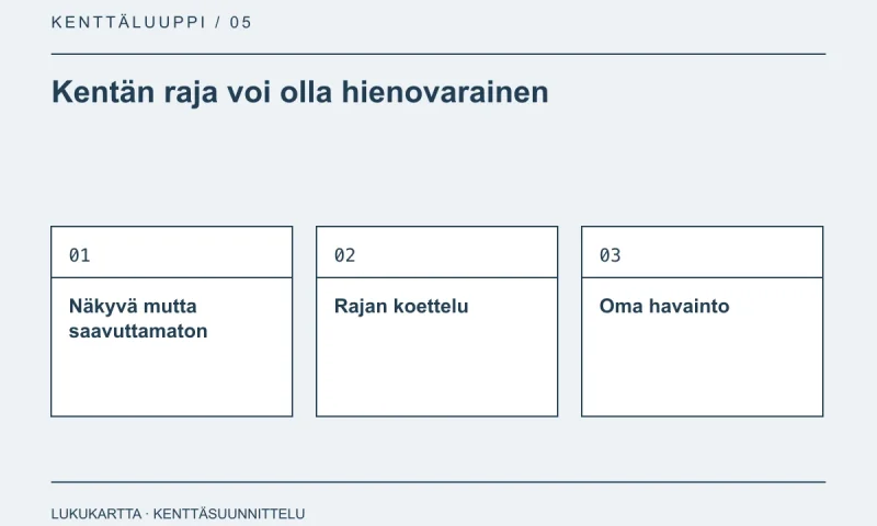 Lukukartta: Kentän raja voi olla hienovarainen. Näkyvä mutta saavuttamaton, Rajan koettelu, Oma havainto.